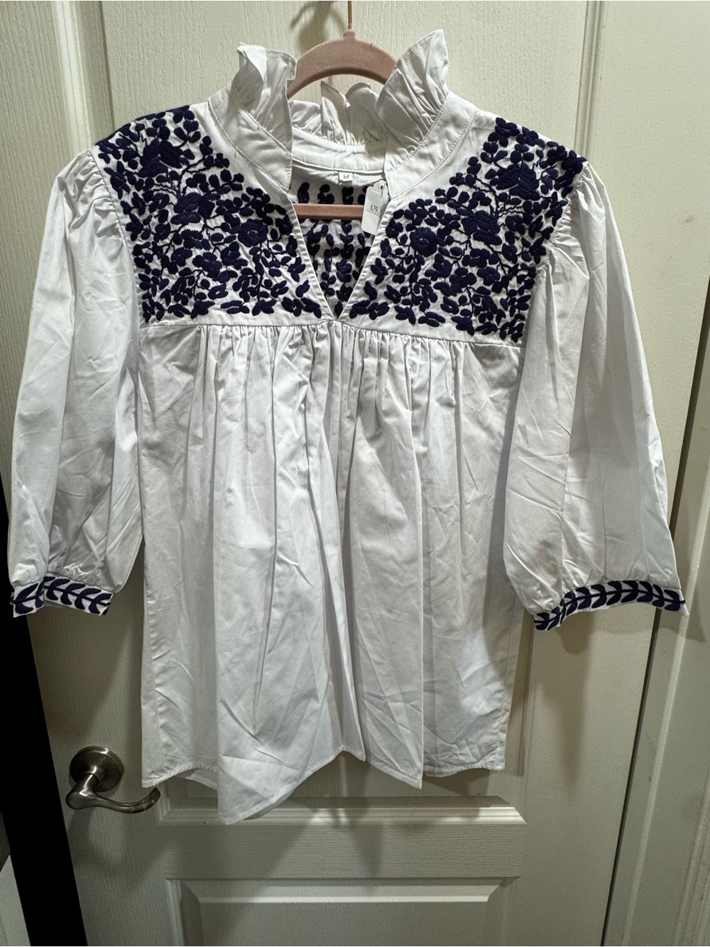 Women’s White Top with Purple Embroidery